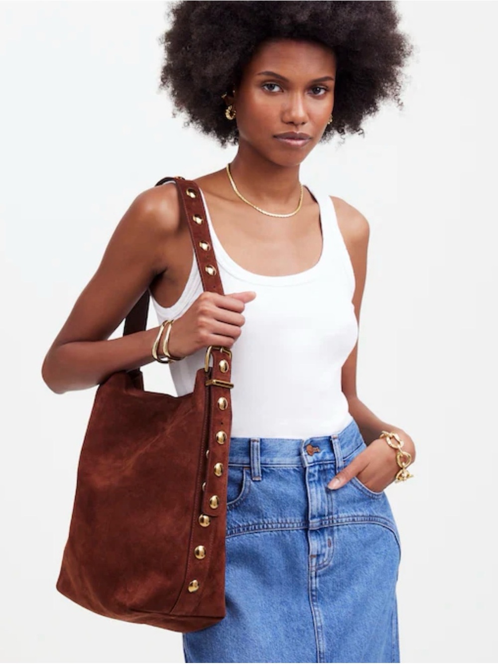 Madewell The Essential Bucket Tote Studded Suede NWT